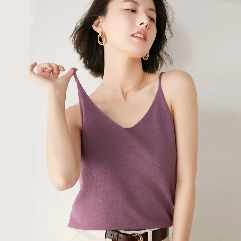 Blue V-Neck Knitted Camisole Women's Summer Top - Image 2
