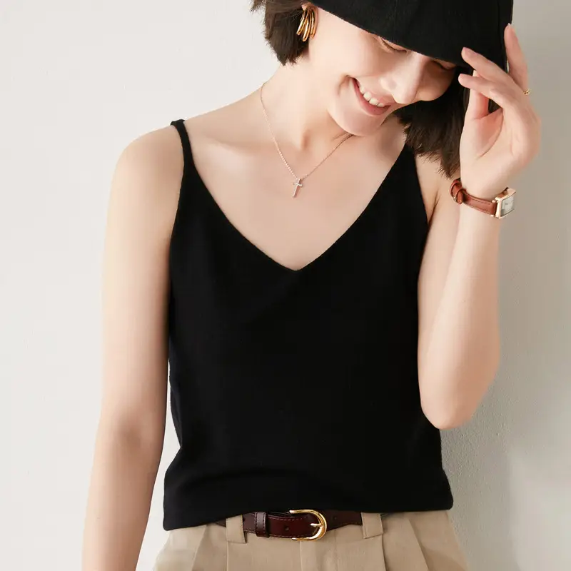 Blue V-Neck Knitted Camisole Women's Summer Top - Image 4