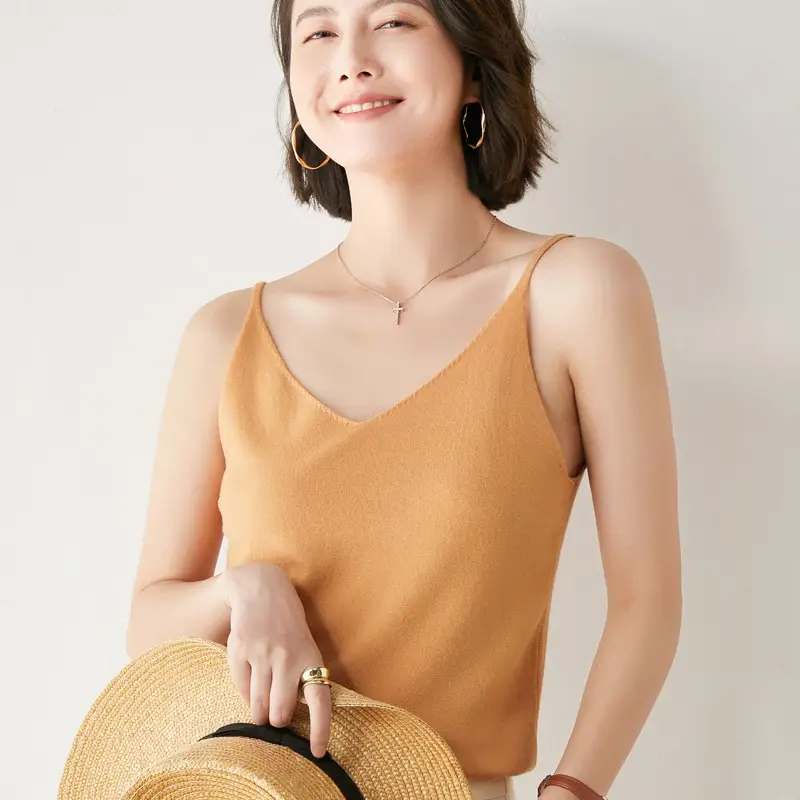 Blue V-Neck Knitted Camisole Women's Summer Top - Image 5