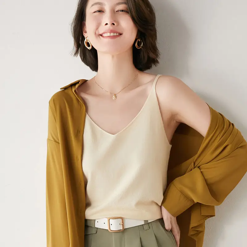Blue V-Neck Knitted Camisole Women's Summer Top - Image 6