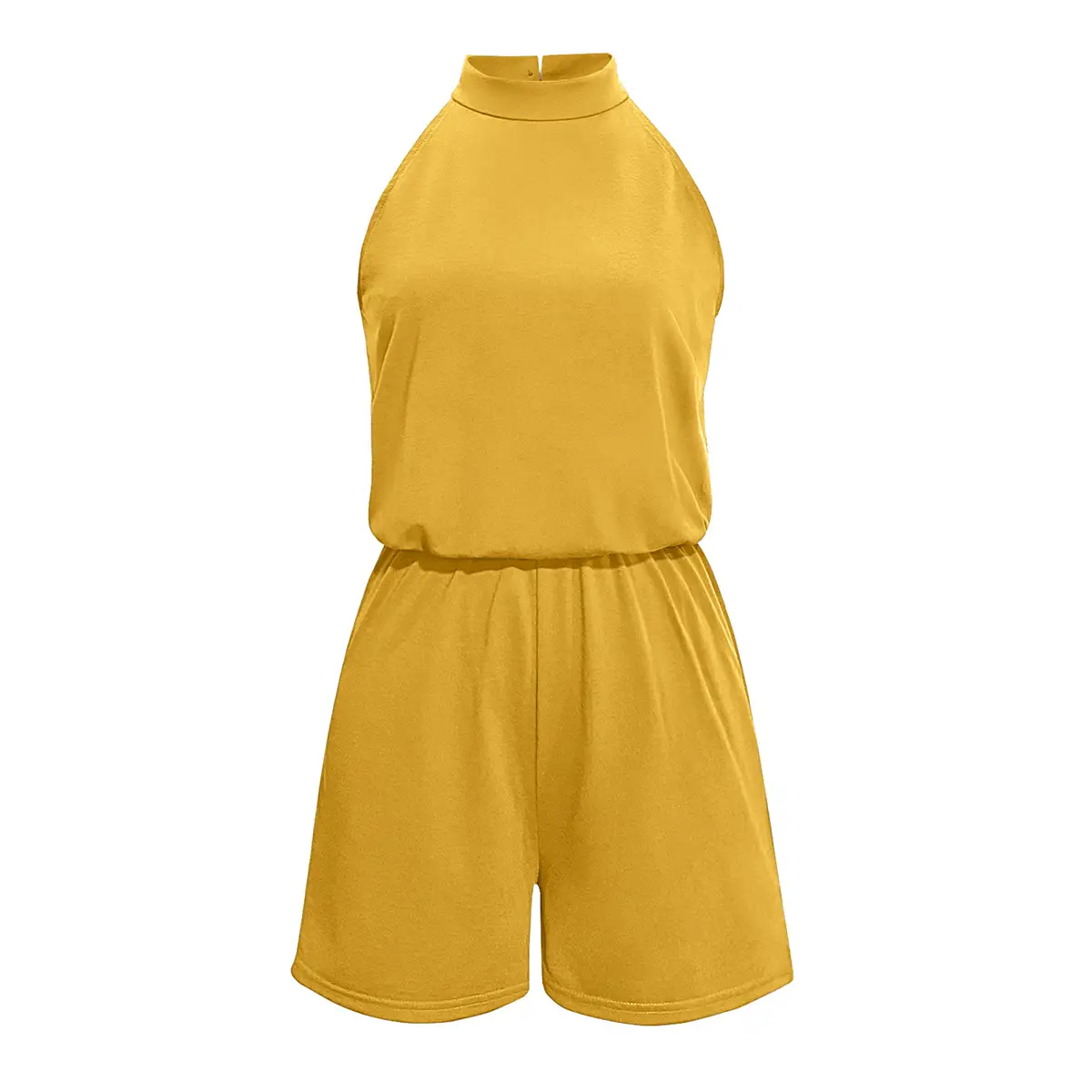2021 Halter Off-Shoulder Button Jumpsuit Shorts Set — feature 10