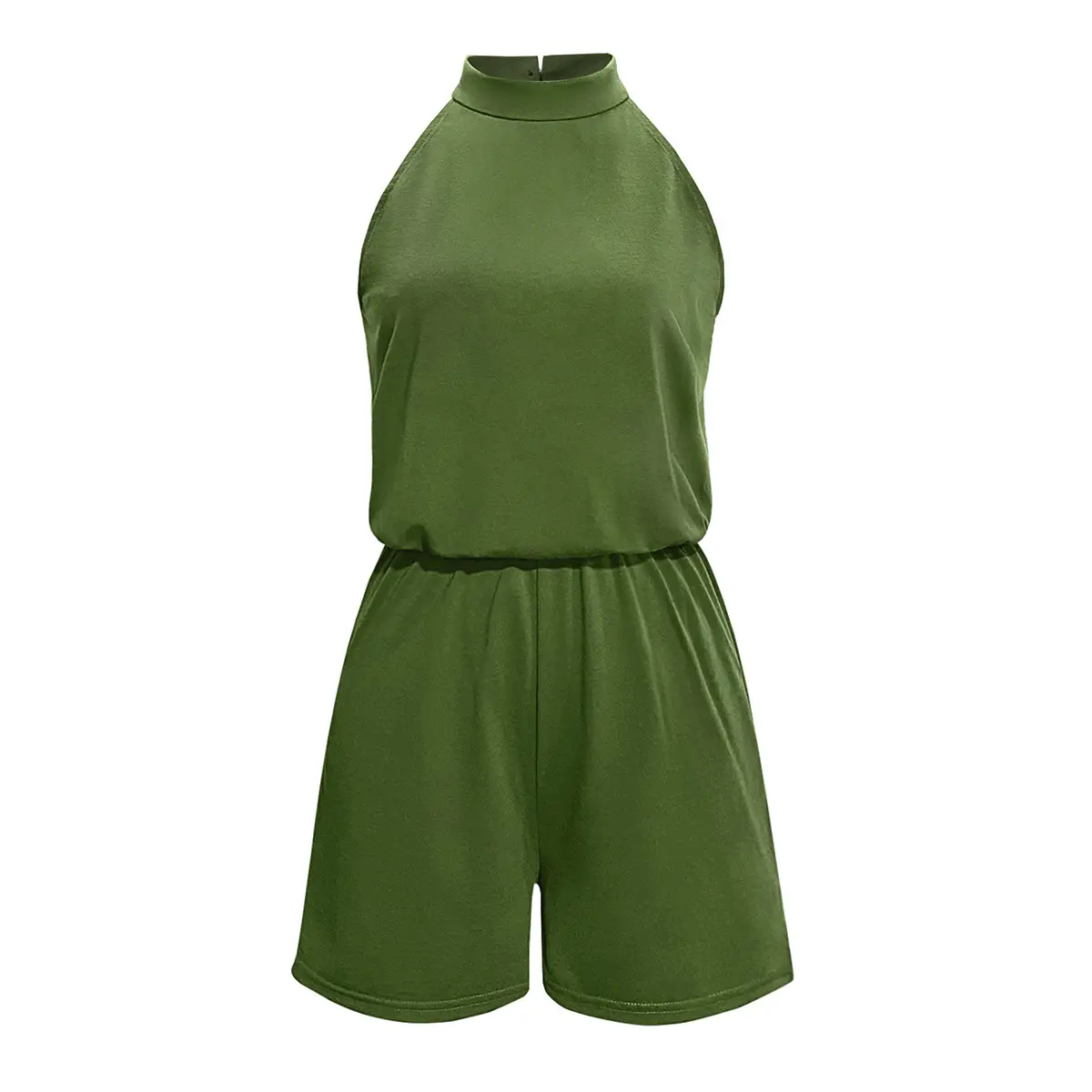 2021 Halter Off-Shoulder Button Jumpsuit Shorts Set — feature 15