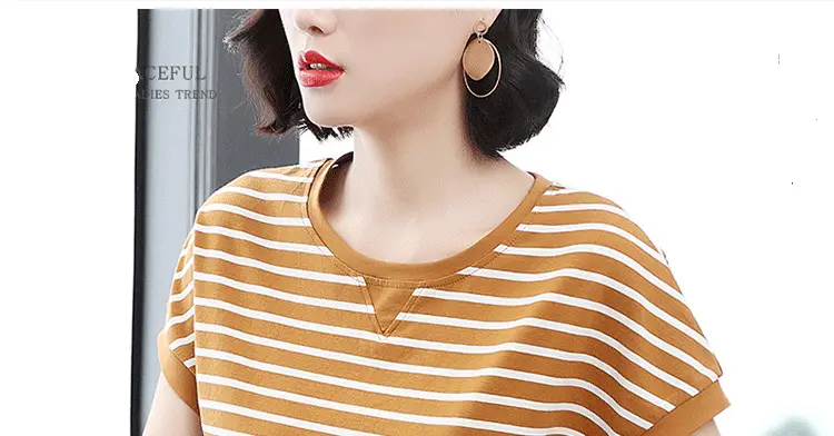 Women Striped T-Shirt Large Fit Loose Fit — feature 1