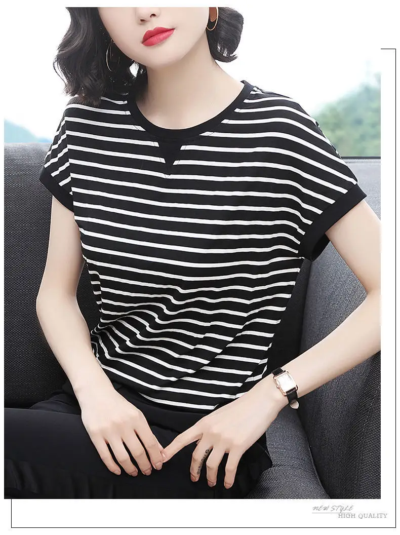 Women Striped T-Shirt Large Fit Loose Fit — feature 12