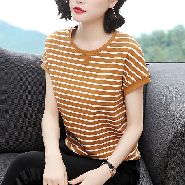 Women Striped T-Shirt Large Fit Loose Fit - Image 2