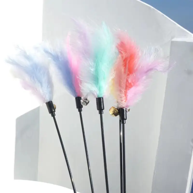 Factory wholesale funny cat stick macaron color Cat Bell feather funny cat stick supplies pet toys