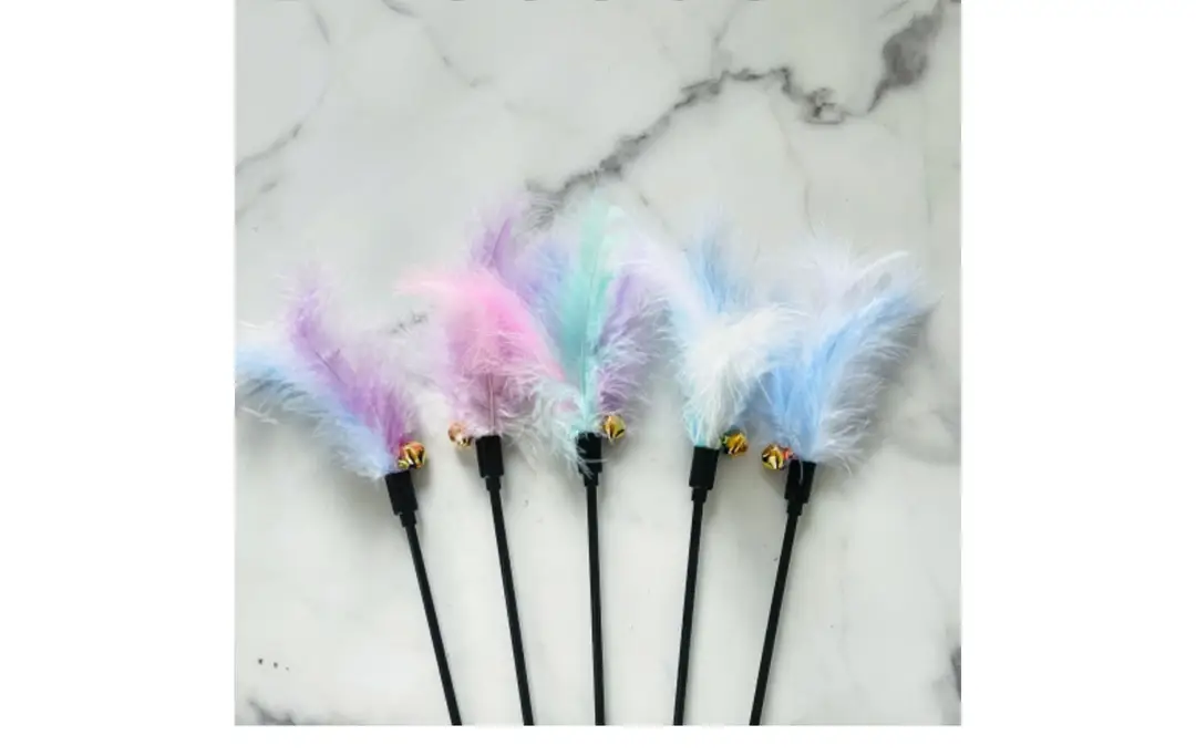 Factory wholesale funny cat stick macaron color Cat Bell feather funny cat stick supplies pet toys — feature 7