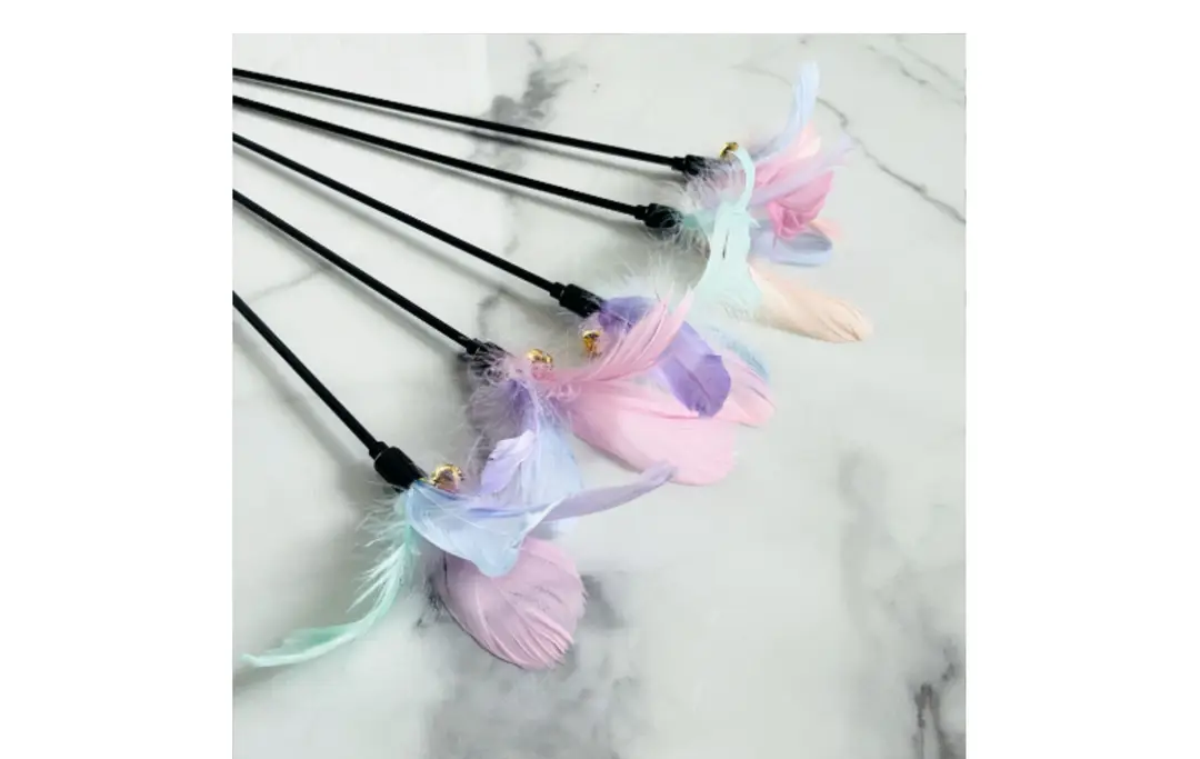 Factory wholesale funny cat stick macaron color Cat Bell feather funny cat stick supplies pet toys — feature 8
