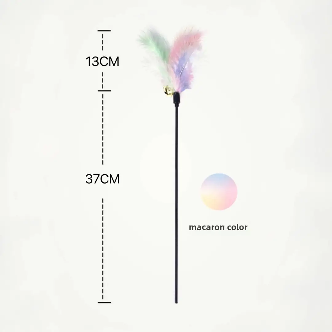 Factory wholesale funny cat stick macaron color Cat Bell feather funny cat stick supplies pet toys