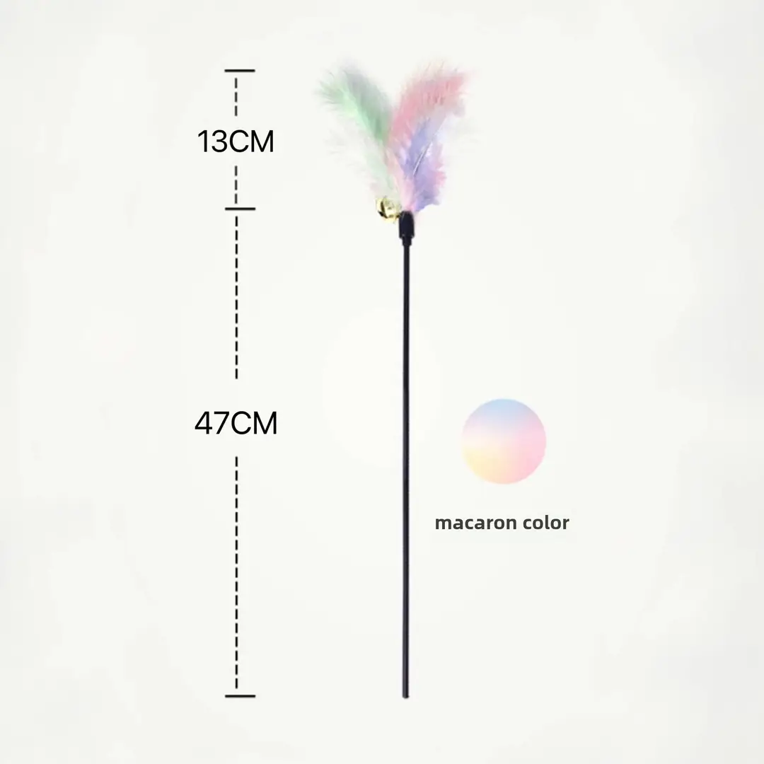 Factory wholesale funny cat stick macaron color Cat Bell feather funny cat stick supplies pet toys