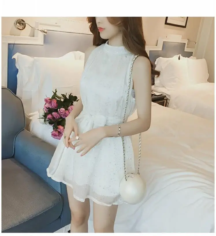 2023 Summer Halter Sleeve Dress Women Lace-Up Shiny A-Line — feature 5