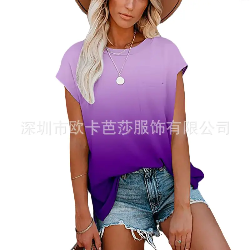 2023 Summer Gradient Shoulder T-Shirt Women - Image 7