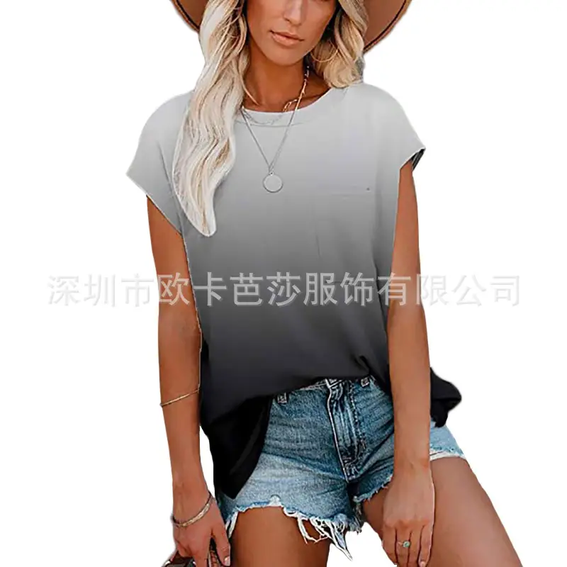 2023 Summer Gradient Shoulder T-Shirt Women - Image 8