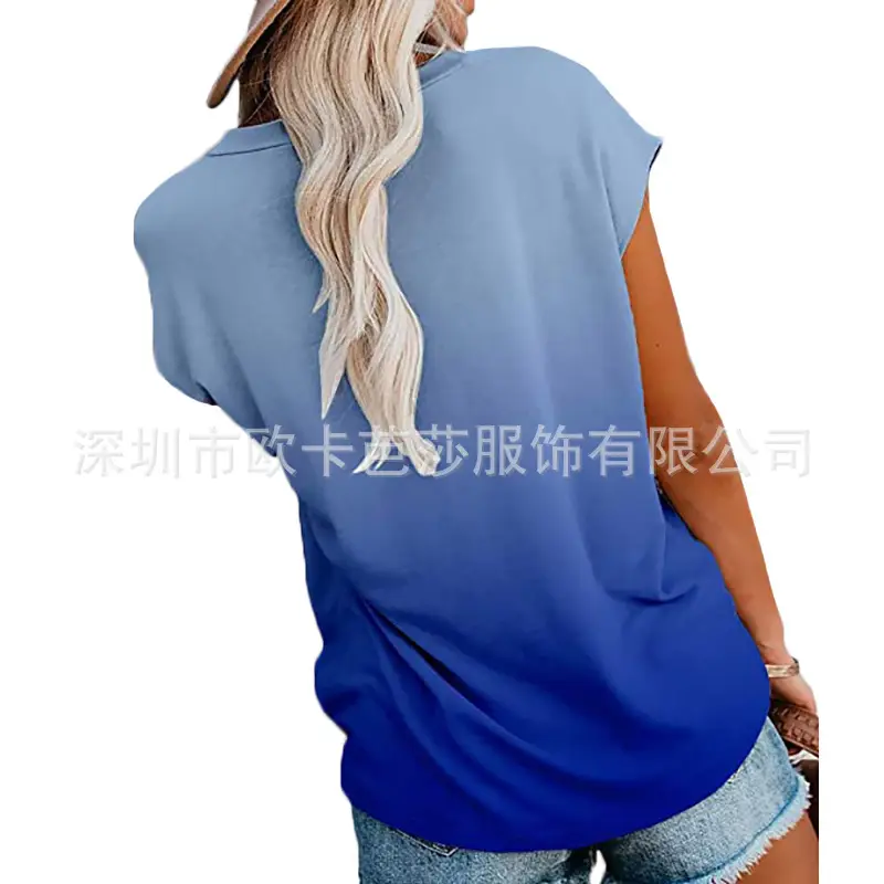 2023 Summer Gradient Shoulder T-Shirt Women - Image 9