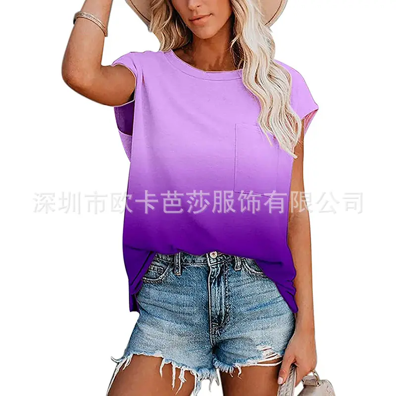 2023 Summer Gradient Shoulder T-Shirt Women - Image 2