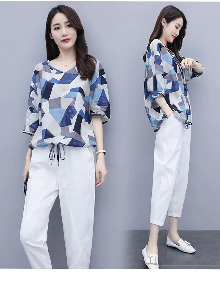 2021 Summer Printed Loose Slim Women Suit Yellow Geometric - Image 6