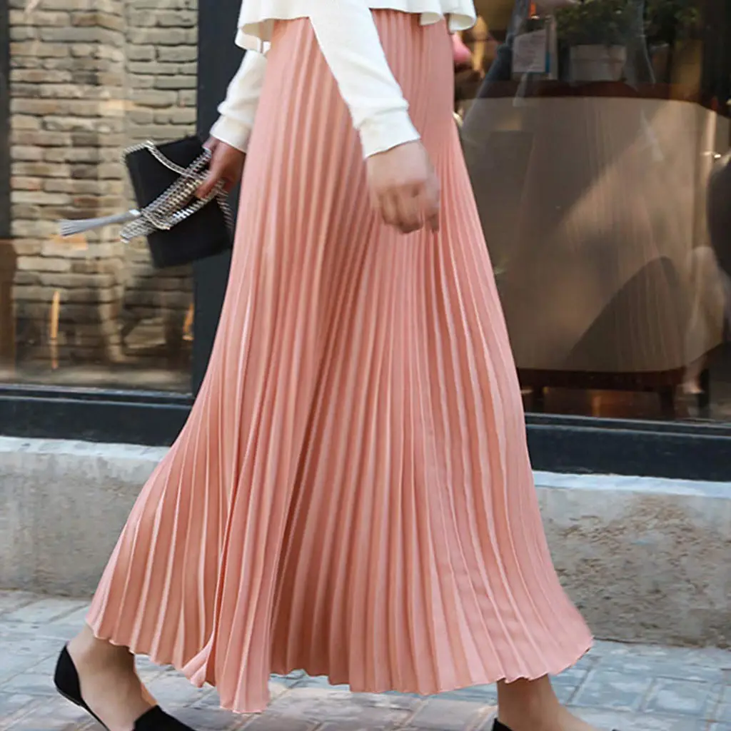 2023 Summer Chiffon Pleated Skirt Half Length Pink - Image 7