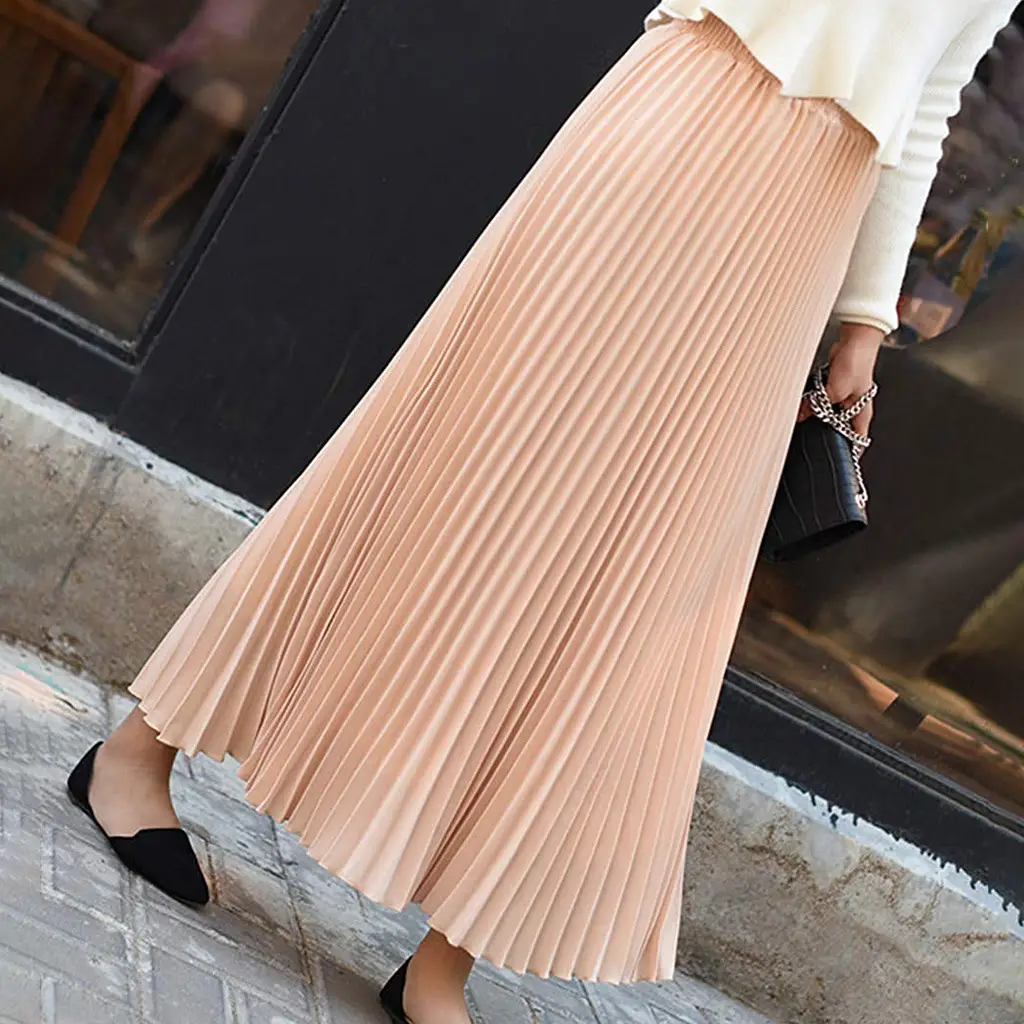 2023 Summer Chiffon Pleated Skirt Half Length Pink - Image 6