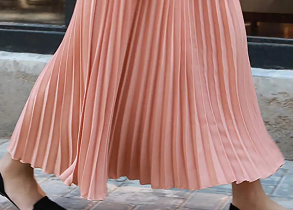 2023 Summer Chiffon Pleated Skirt Half Length Pink — feature 13