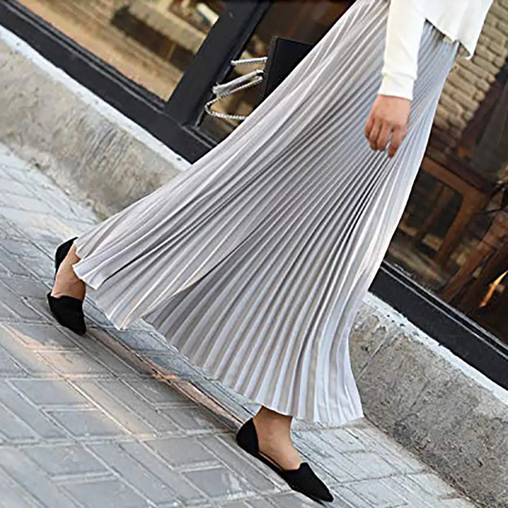2023 Summer Chiffon Pleated Skirt Half Length Pink — feature 18