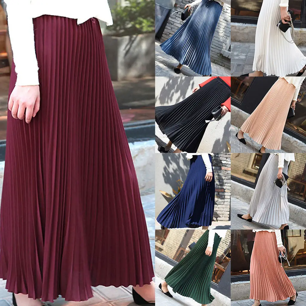 2023 Summer Chiffon Pleated Skirt Half Length Pink — feature 2