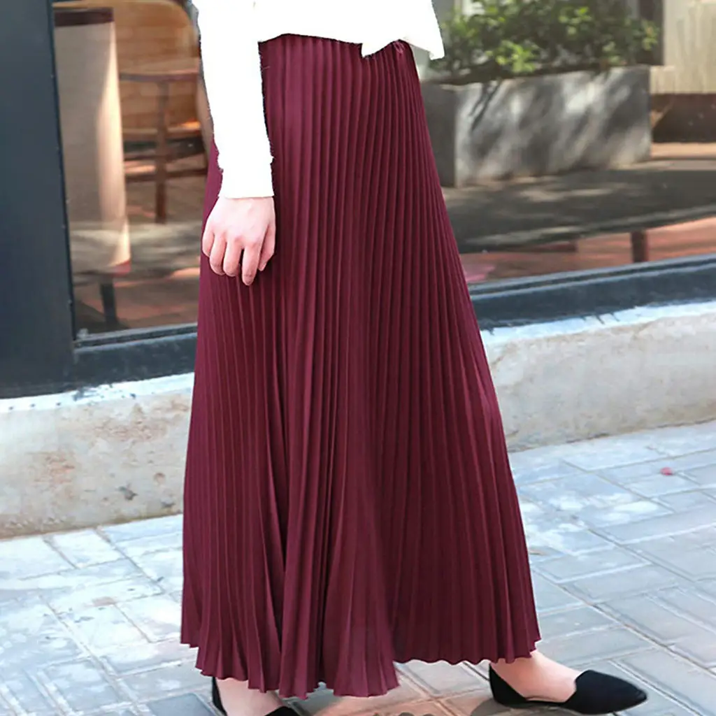 2023 Summer Chiffon Pleated Skirt Half Length Pink — feature 21
