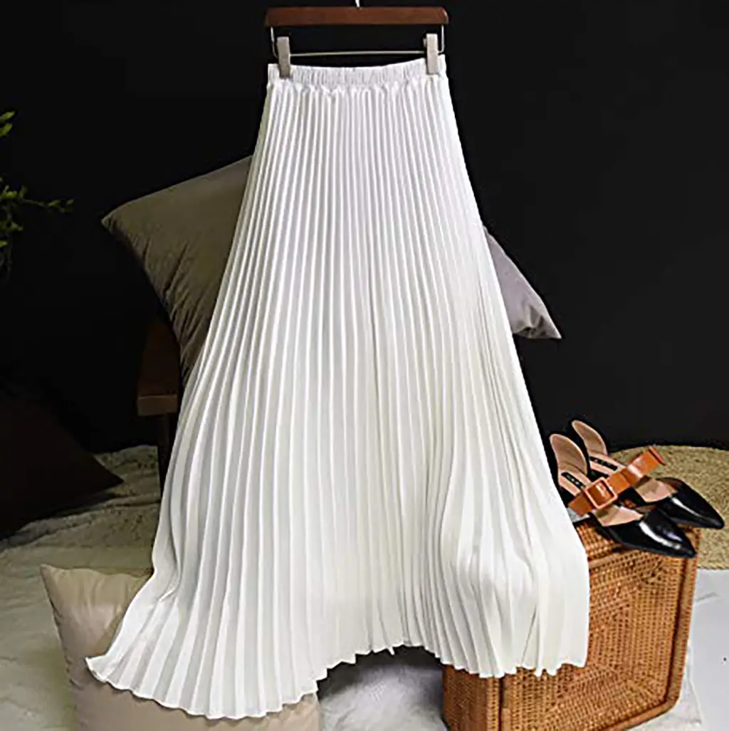2023 Summer Chiffon Pleated Skirt Half Length Pink — feature 23