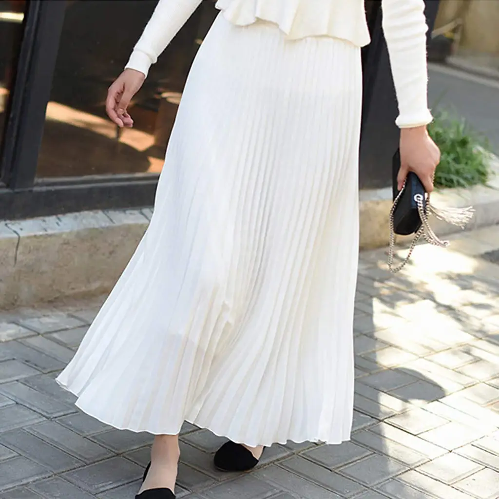 2023 Summer Chiffon Pleated Skirt Half Length Pink — feature 27