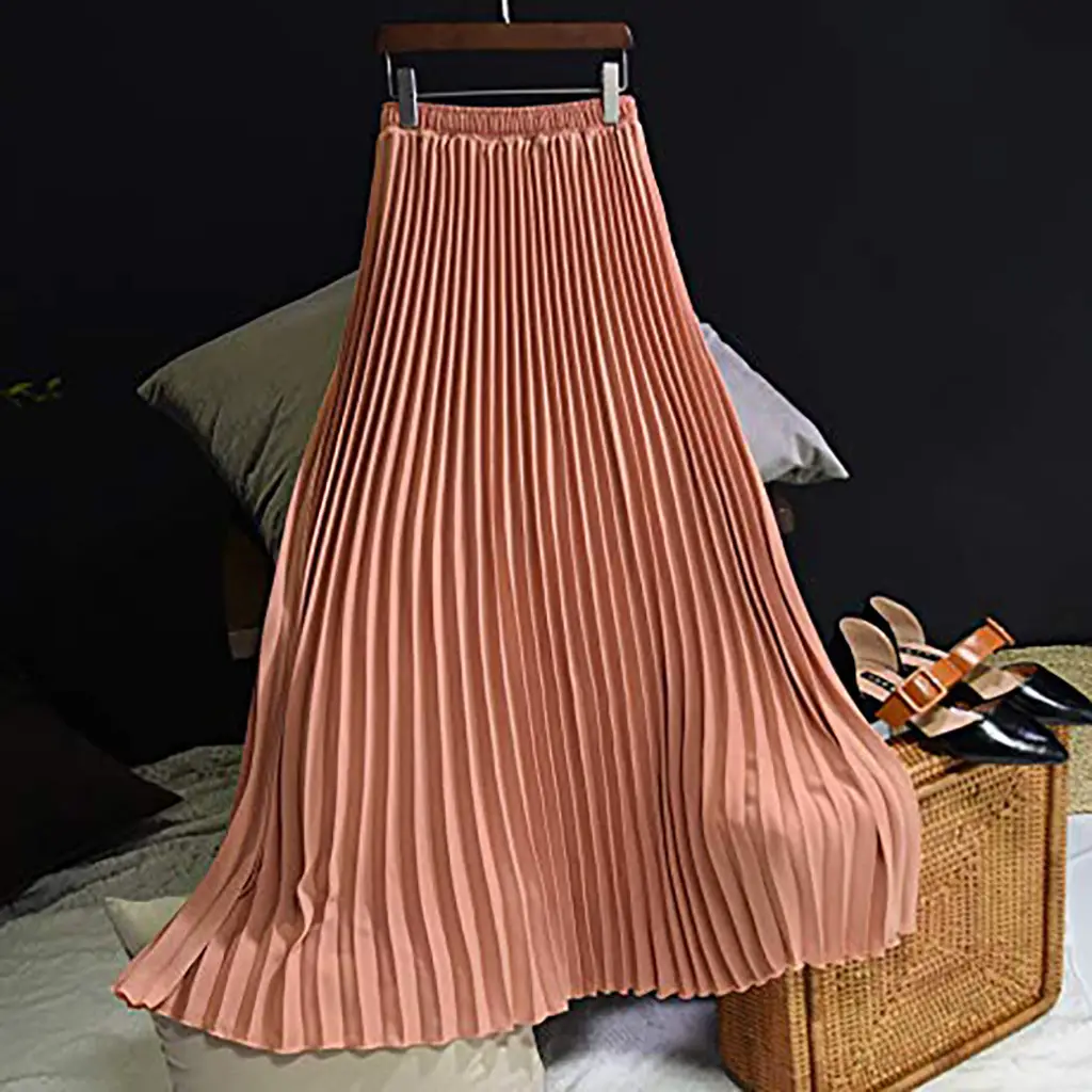 2023 Summer Chiffon Pleated Skirt Half Length Pink — feature 32