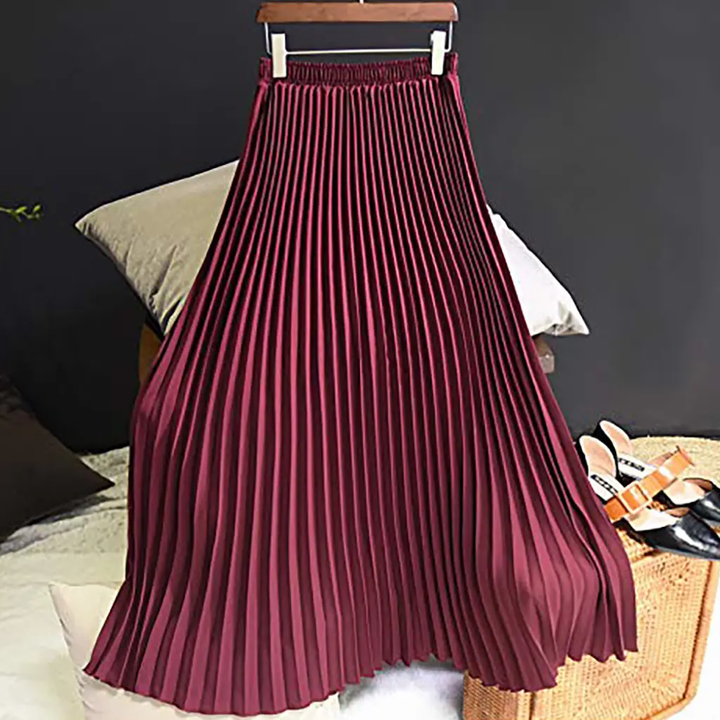 2023 Summer Chiffon Pleated Skirt Half Length Pink — feature 34