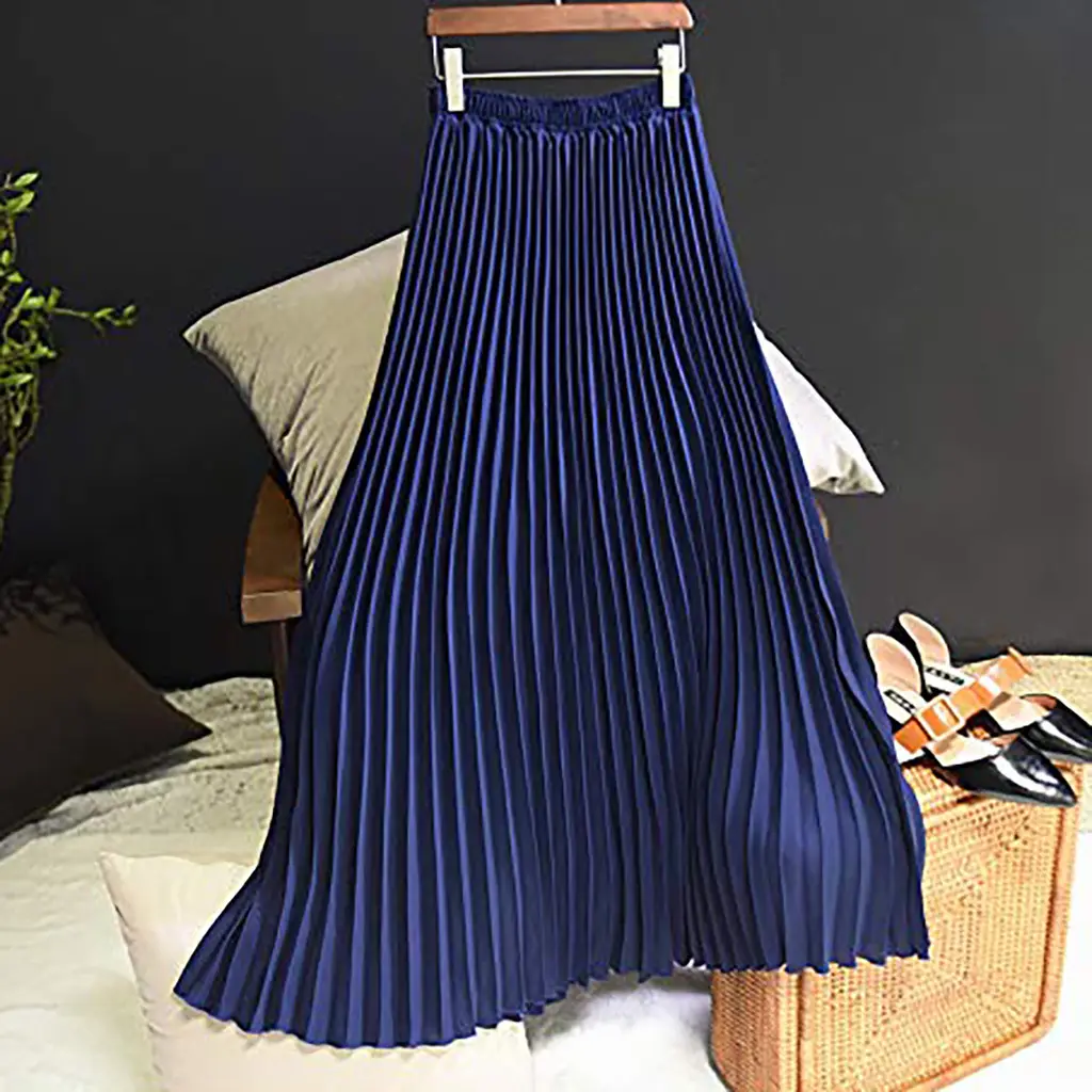 2023 Summer Chiffon Pleated Skirt Half Length Pink — feature 38