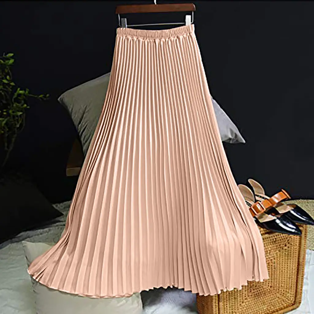 2023 Summer Chiffon Pleated Skirt Half Length Pink — feature 39