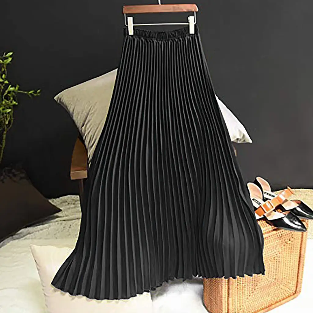2023 Summer Chiffon Pleated Skirt Half Length Pink — feature 43