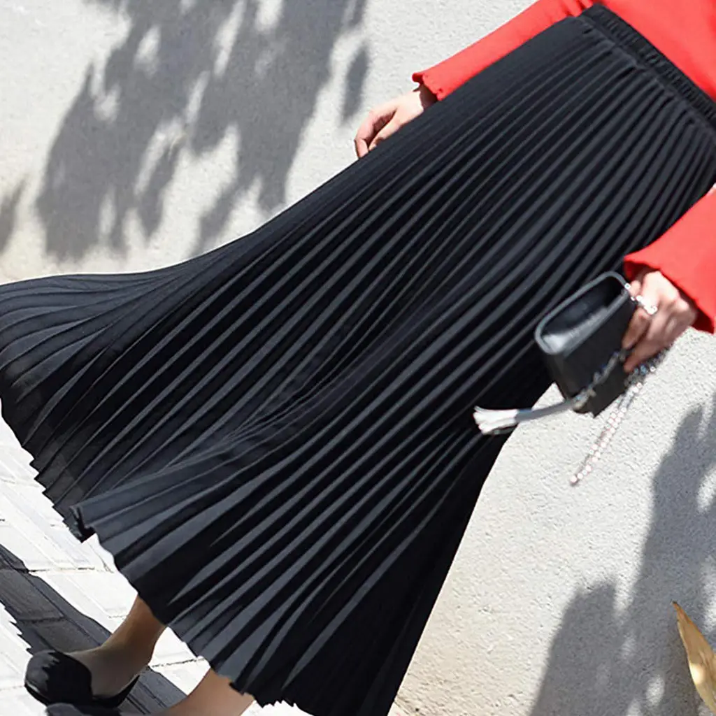 2023 Summer Chiffon Pleated Skirt Half Length Pink - Image 2