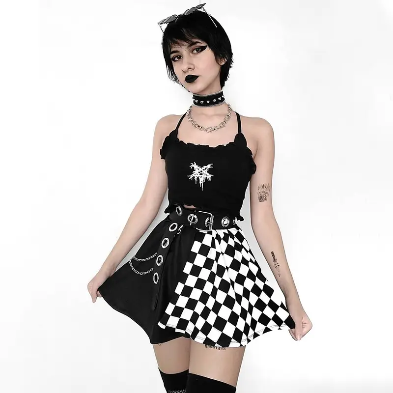Black Houndstooth Checkered Skirt for Women Summer 2024