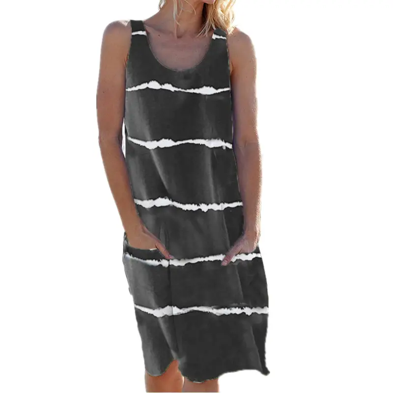 Black Striped Sleeveless V-Neck Vest Dress for Women - Image 10
