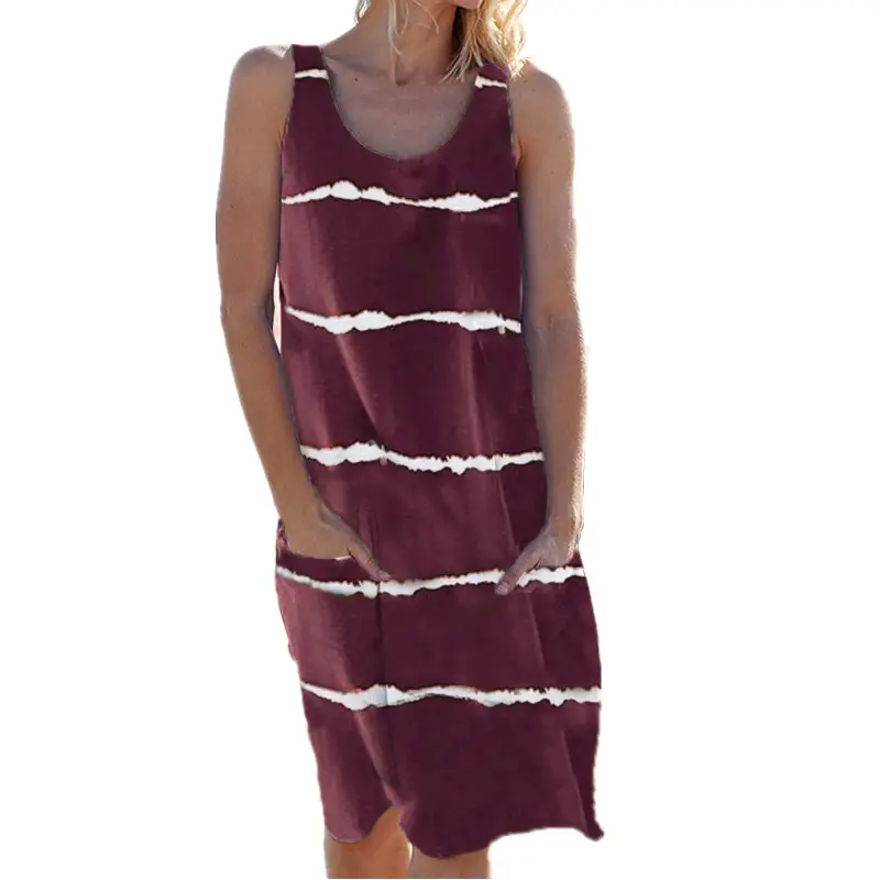Black Striped Sleeveless V-Neck Vest Dress for Women - Image 2