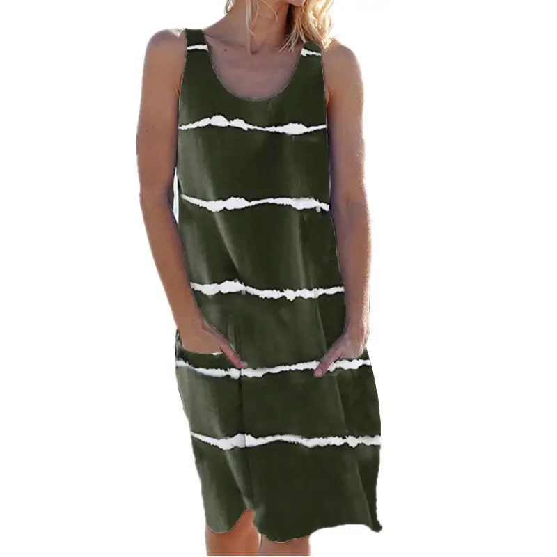Black Striped Sleeveless V-Neck Vest Dress for Women - Image 7