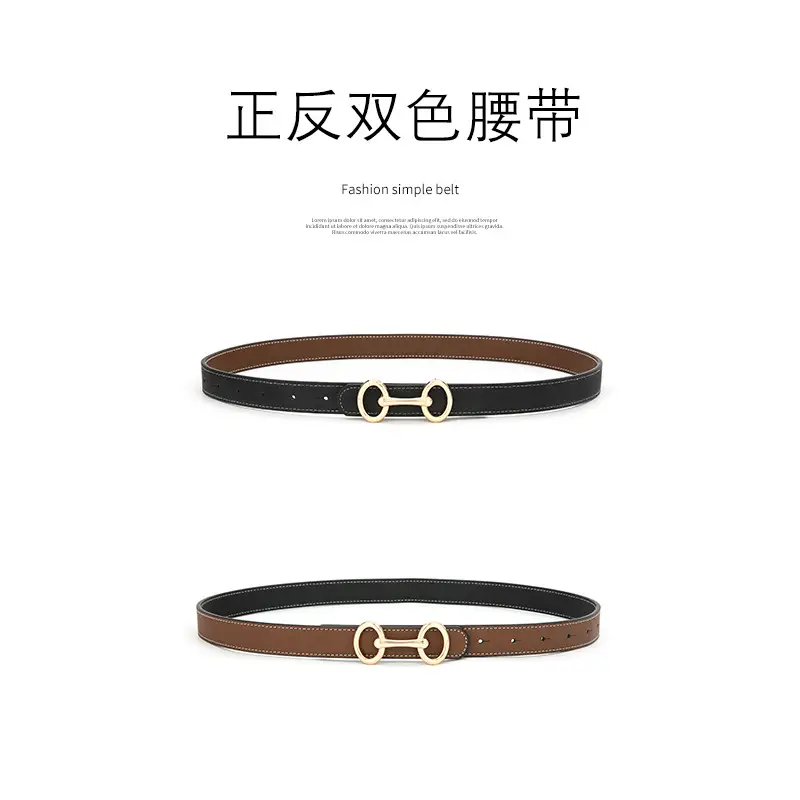 Women's Double Sided Genuine Leather Belt Brown Black - Image 15