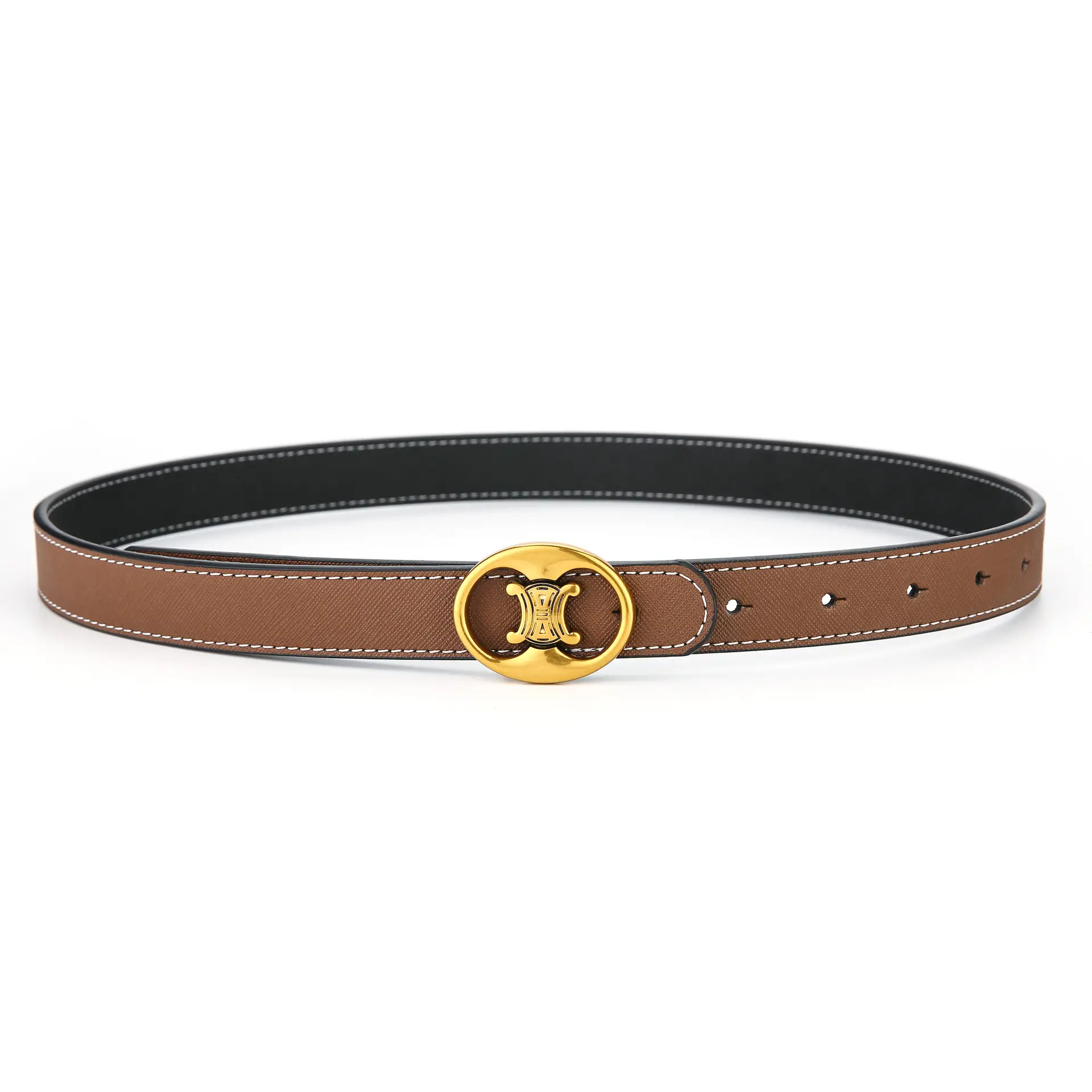 Women's Double Sided Genuine Leather Belt Brown Black - Image 9