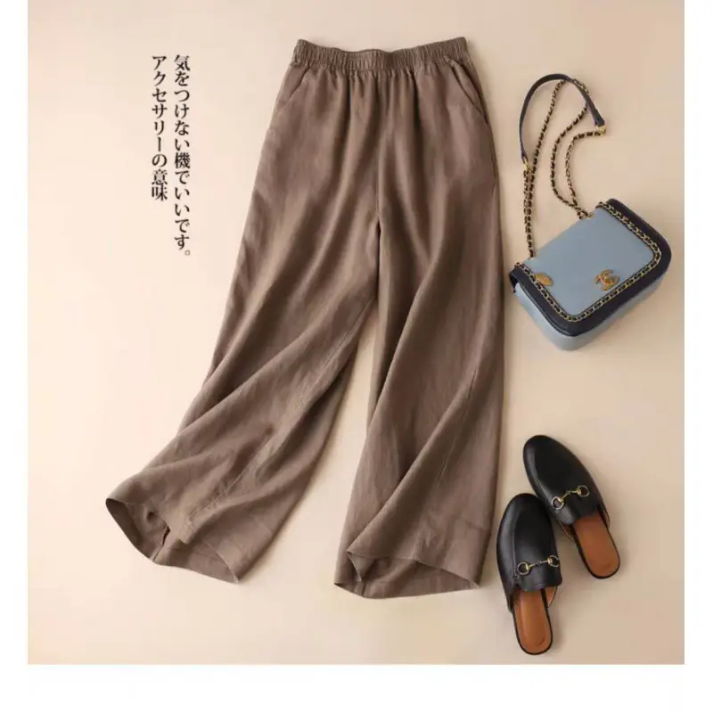 2024 Plus Size Linen Wide Leg Pants White - Image 2