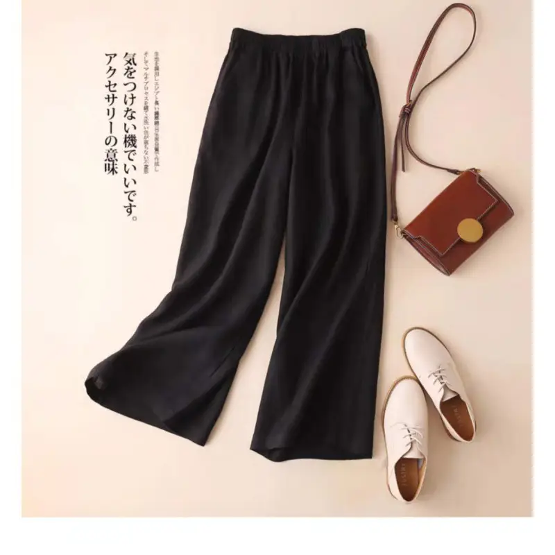 2024 Plus Size Linen Wide Leg Pants White - Image 3