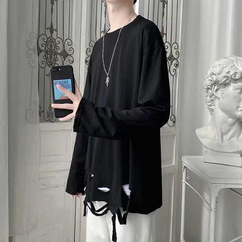 Black Ripped Long Sleeve T-Shirt for Men Teenagers - Image 6