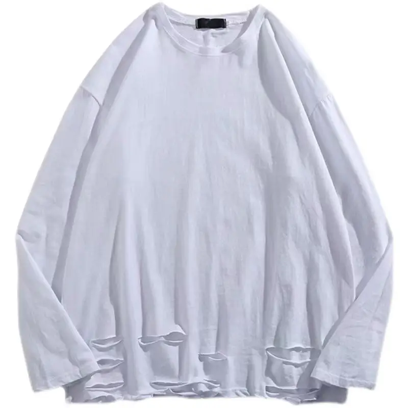 Black Ripped Long Sleeve T-Shirt for Men Teenagers - Image 8