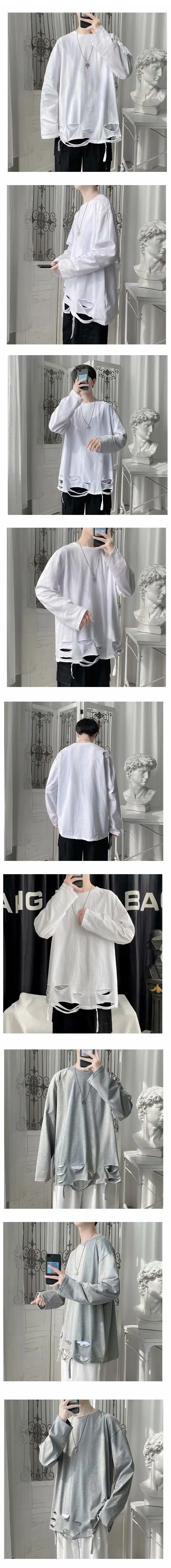 Black Ripped Long Sleeve T-Shirt for Men Teenagers — feature 19