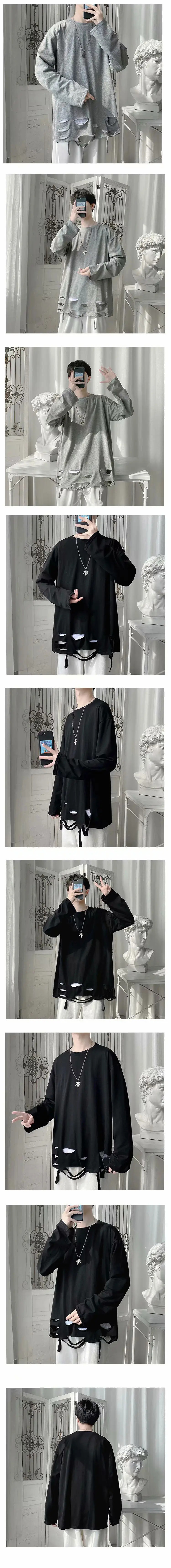 Black Ripped Long Sleeve T-Shirt for Men Teenagers — feature 20