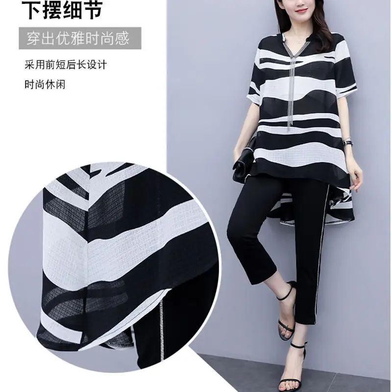 Women's 2-Piece Summer Top & Leg Pants Set Black White - Image 5