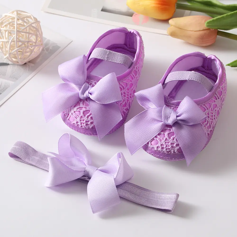 Purple Bow Baby Shoes Set for 0-3 Years
