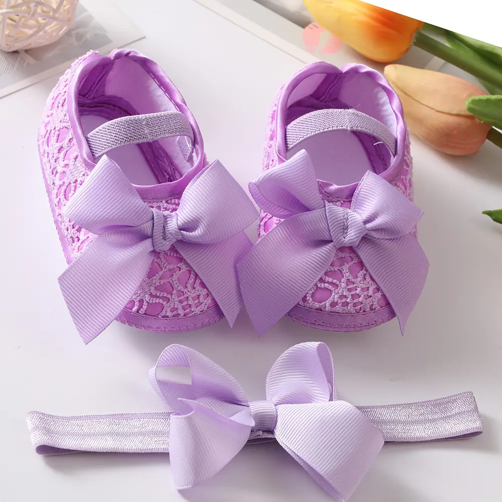 Purple Bow Baby Shoes Set for 0-3 Years