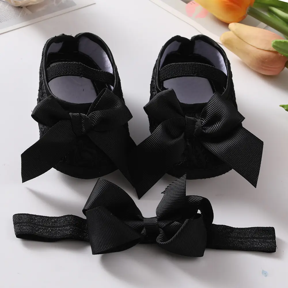 Purple Bow Baby Shoes Set for 0-3 Years